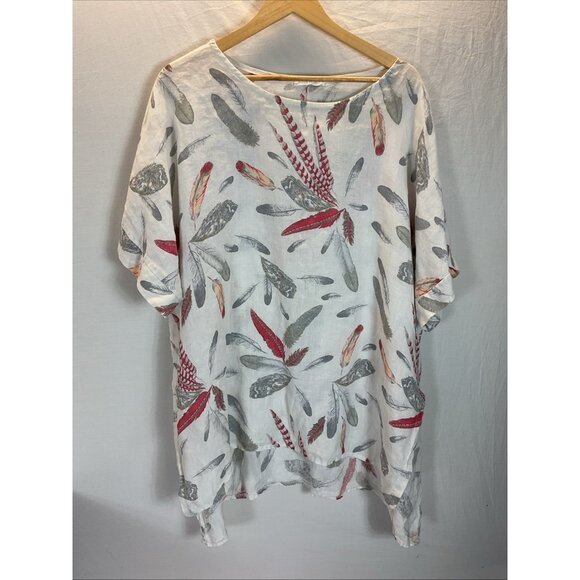 Made In Italy 100% Linen Tunic feathers oversized Plus 2X-3X‎ lightweight flowy - Picture 1 of 8